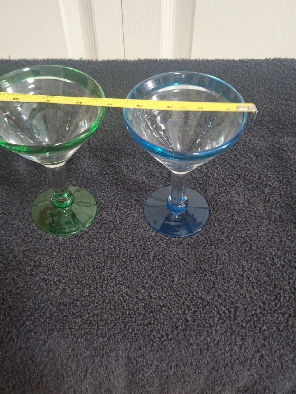 Pair of Colored-Rim Martini Margerita Glasses - Green  Blue